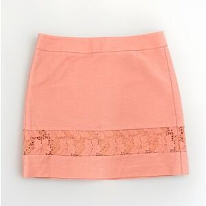 LOFT Peach/Pink Mini Skirt Lace Insert Bodycon Stretch Knit Summer Date Night
